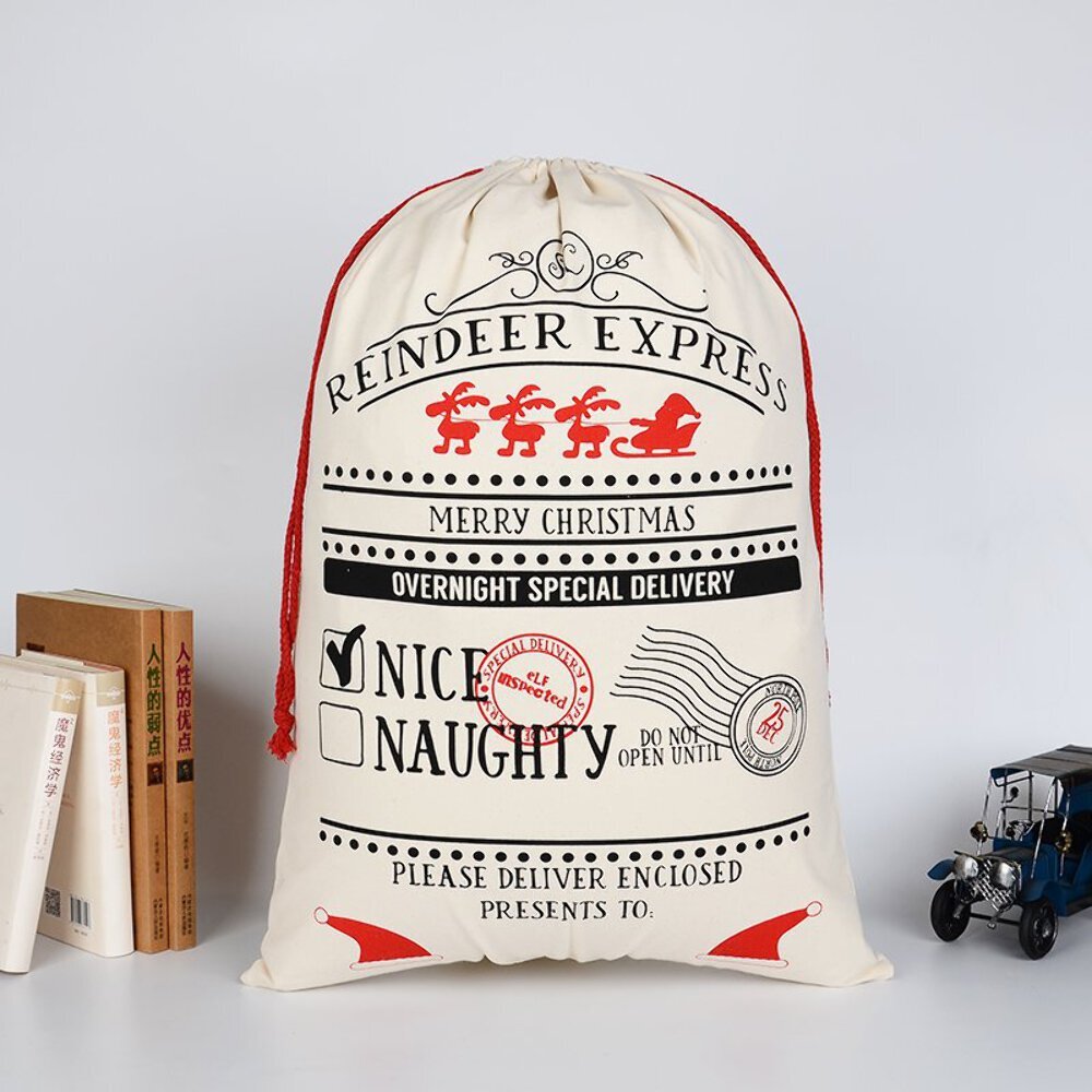 NNEDSZ 50x70cm Canvas Hessian Christmas Santa Sack Xmas Stocking Reindeer Kids G