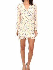 $75 Brigitte Bailey Women's Yellow Floral Demri V-Neck Wrap Front Dress Size L
