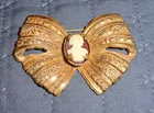 Large Vintage Gold Tone Cameo Costume Jewelry Brooch