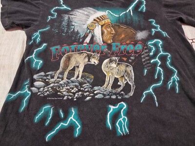 American Thunder T Shirt Vintage 90s Forever Free Native American