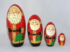 Vintage Hand Painted Wood Russian Nesting Doll CHRISTMAS SANTA SET