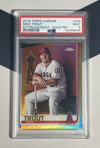 Mike Trout 2019 Topps Chrome SP VAR Refractor GOLD JERSEY # 27/50 PSA 9