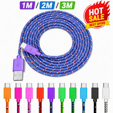 Braided USB-C Cable Fast Charging Data Sync Cord 1M 2M 3M for Samsung