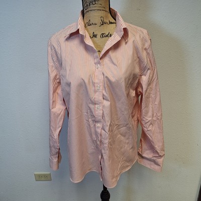 Womens Lands' End 18 No Iron Pinpoint Oxford Button Up Blouse Creamsicle Orange