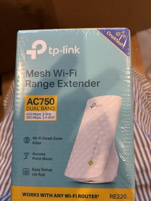TP-LINK AC750 RE220 Dual-Band Mesh Wi-Fi Range Extender, Access Point, White