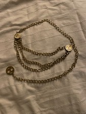 CHANEL Vintage Charm Coin Chain Belt Double Hanging Black Leather 1984 G Plate