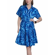 Halston women's floral printed shirt dress tropical resort size 14 NEW