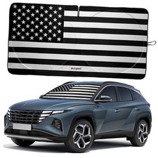 Windshield Sun Shade - American Flag Design, High-Resolution Large USA B W FLAG