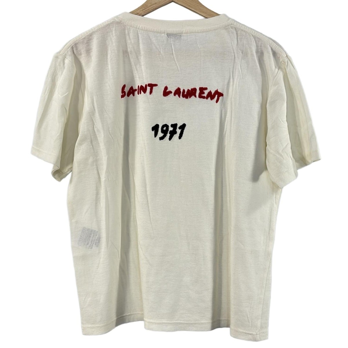 T shirt donna originale SAINT LAURENT PARIS 497245 rosso crema nero