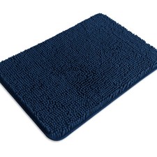 Navy Blue Chenille Bath Rugs   Non-Slip, Absorbent, Washable, 17 x 24