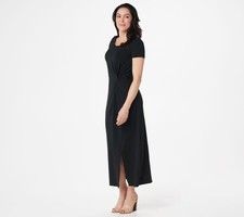 H by Halston Regular Short-Sleeve Twist Front Maxi Dress, Black, Size: Large