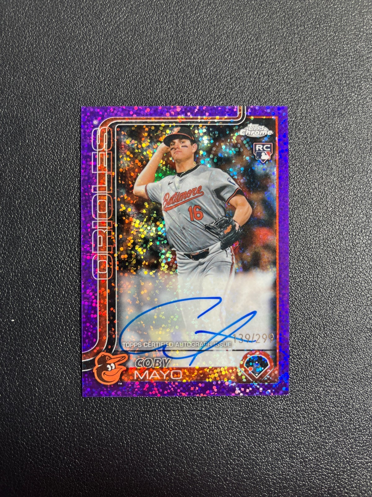 2025 Topps Chrome Coby Mayo Rc Rookie Purple Speckle Auto 139/299 BJJH