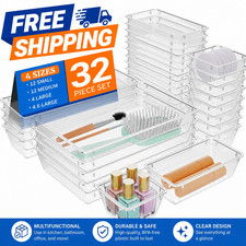 32PCS Clear Drawer Organizer Set Storage Bins Kitchen Bathroom Makeup Jewelry