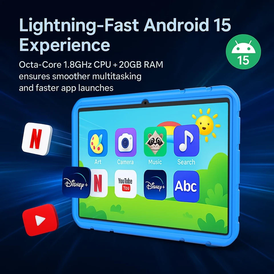 New - Nobklen 10.1 inch Android 15 Tablet, 20GB RAM 128GB Storage, WiFi 6(Blue) - Image 4 of 4