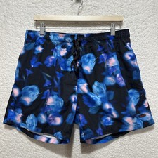 Hugo Boss Men's Size XL Blue Floral  Printed Drawstring Swim Mesh Shorts Logo