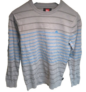 QUIKSILVER BOYS YOUTH MEDIUM SIZE 12-14 LONG SLEEVED SWEATER - GRAY + BLUE