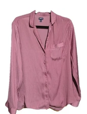 GAP Body Women's Pajama Top Sleep Shirt Sz Medium Tall Silky Pink Mauve Striped 