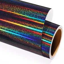 Holographic Permanent Vinyl - 12 X 6FT Black Glitter Vinyl Adhesive Vinyl fo