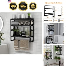 Towel Rack Bathroom Storage Shelves Over The Toilet with Towel Bar 100 Bambo...