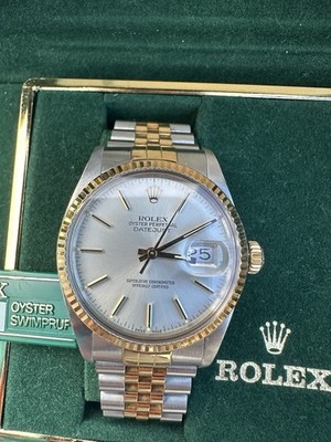 Rolex Datejust 36mm 16013 Two-Tone 18K Gold Jubilee Silver Dial Box Papers 1987