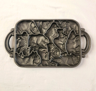 Vintage John Wright Cast Iron Animal Puzzle Mold Cookie Shortbread Baking Pan