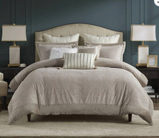 Madison Park Signature Pescal 8-Pc Queen Comforter Set Velvet Taupe Euro Shams