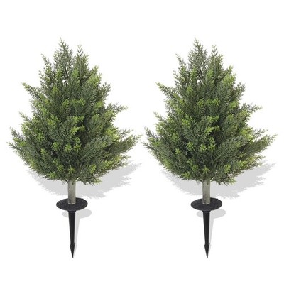 2Pcs 2FT Faux Cypress Tree Lifelike Plant Indoor Outdoor Garden Yard