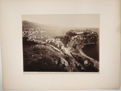 Monaco Vue Générale Felsenhafen Eisenbahn um 1870 Vintage Foto