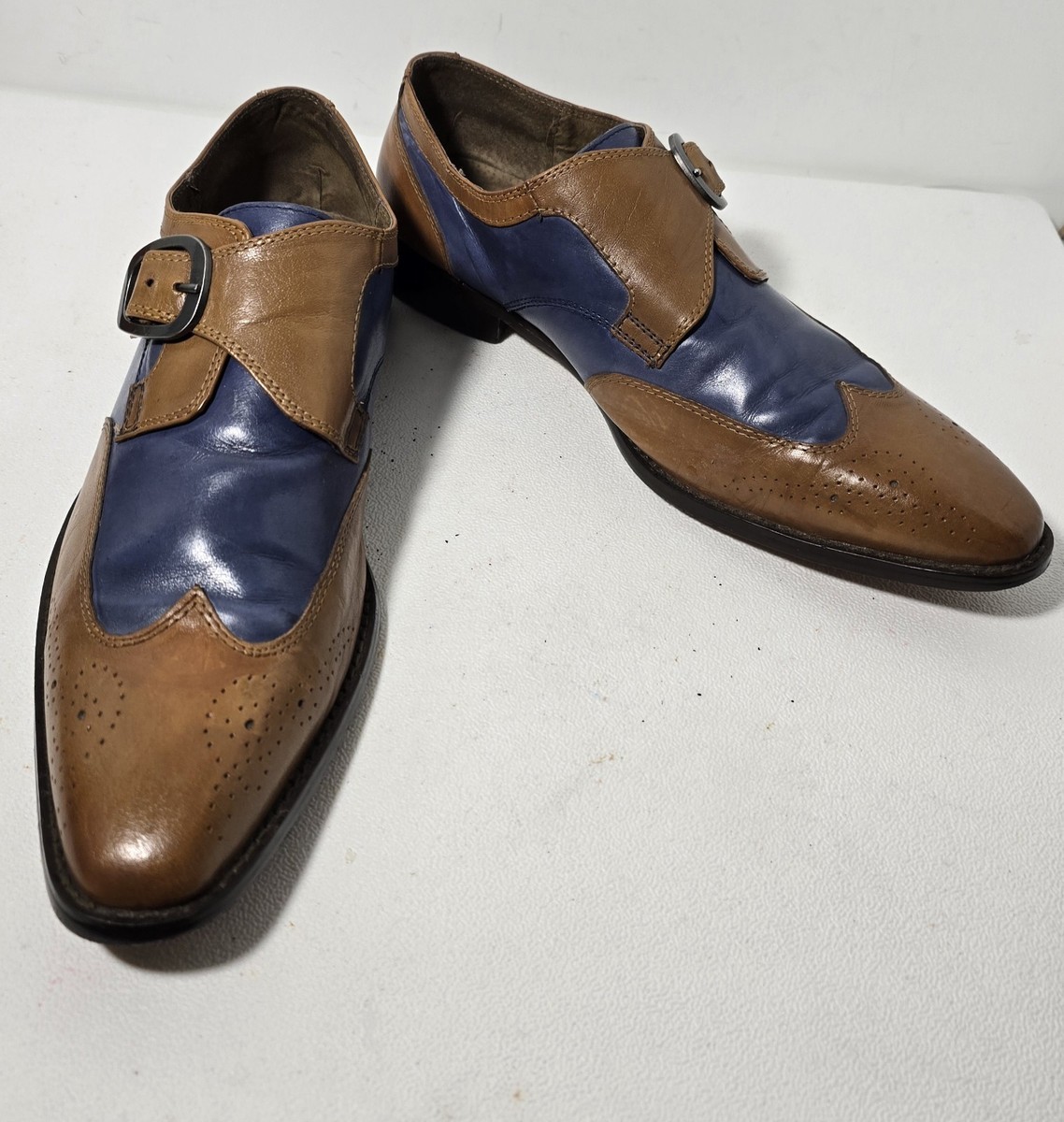 Fratelli Footwear Mens Tan/Blue Leather Wingtip Monk Strap  display picture 1