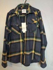 Zara flannel overshirt check navy/green/mustard - size M, new with tags