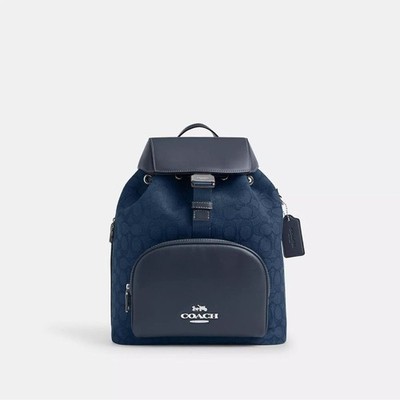 NWT COACH Pace Large Backpack In Signature Jacquard Blue Denim