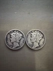 1944 D Mercury Dimes 90% Silver United States Mint Coins Lot of 2