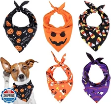 Whaline 5 Pack Halloween Dog Bandanas, Triangle Pet Scarfs Washable Pet Necke
