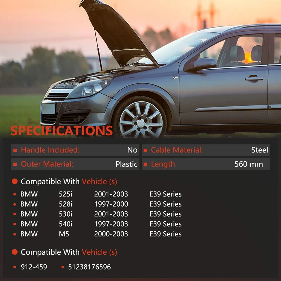 Hood Release Cable Front Side for BMW 5 Series E39 520i 530d 540i 51238176596 - Image 4 of 4