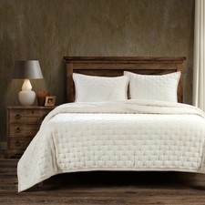 Stone Stella Faux Silk Velvet Pintuck Country King 3 Pc Quilted Bed Set