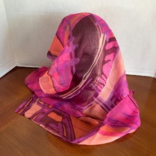 Large Vtg Scarf Pink Orange Purple Abstract Design Soft Silk-Like 21 x 72"