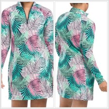 Tommy Bahama Golf Women’s 1/2 Zip Long-Sleeve Dress Small Palm Print Green/Pink
