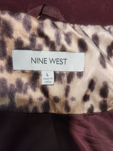 Nine West Wool Blend Purple Jacket Full Zip Belt Size L Lined Mock Neck Coat - Picture 17 of 18