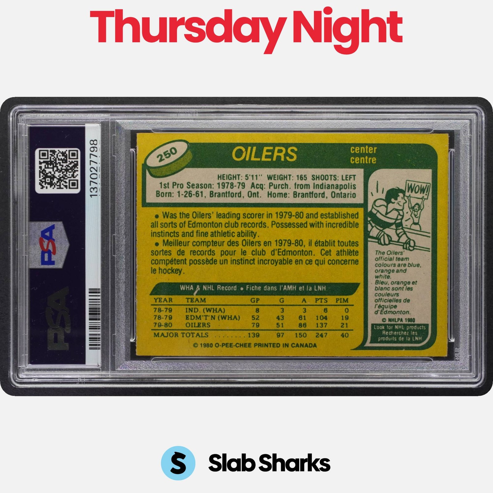 1980 O-PEE-CHEE #250 WAYNE GRETZKY PSA 6 view 2