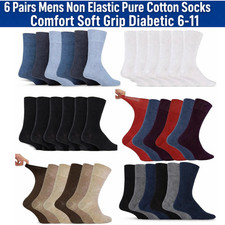 6 Pairs Men Non Elastic Pure Cotton Socks Comfort Soft Grip Diabetic 6-11/11/14