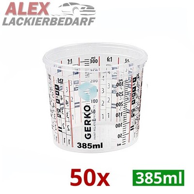 50x 385ml GERKO Mischbecher Meßbecher Farbmischbecher mit Skala Autolack