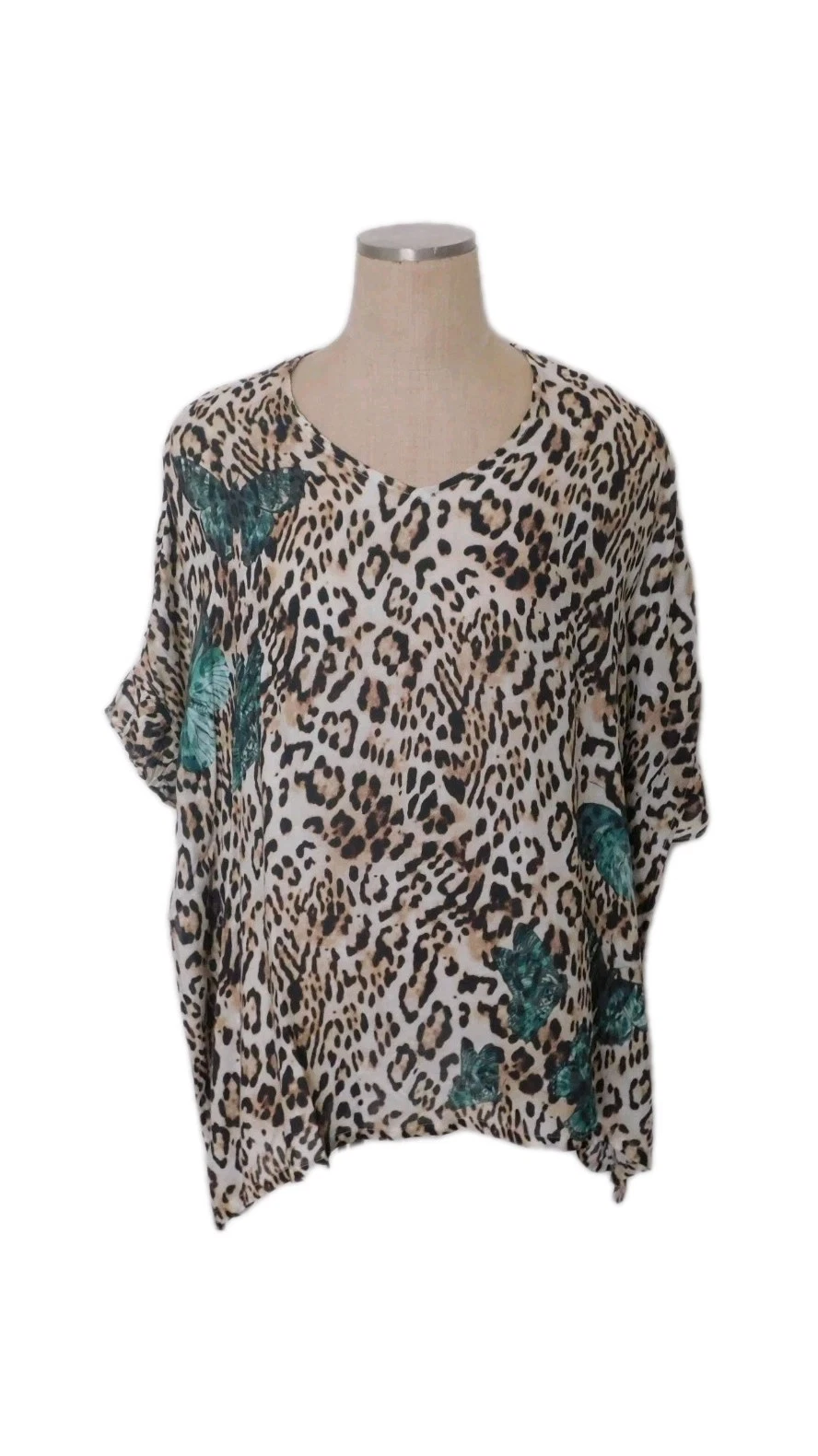 CHICO'S Garden Butterfly Ruffle Sleeve Leopard Printed Poncho - S/M - NWT