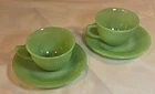 2 Vintage Fire-King Jane Ray Jadeite Cup & Saucer Sets Jadite Ribbed Glass