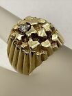 Nugget Style Men’S Signet Ring 13.8gr. Elegant Solid 14K Yellow Gold Diamond