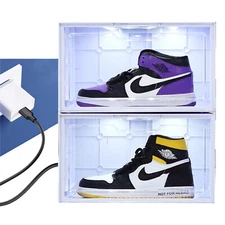 Smart LED Shoe Storage Box Stackable Sneaker Display Case Collectibles Showcase 