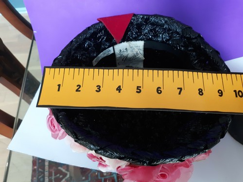 VINTAGE Black Raffia Hat with PINK ROSES & other flowers by MR. JOSEPHS - Picture 8 of 9