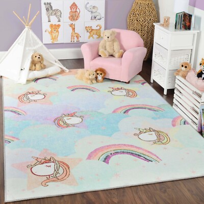 Unicorn Non-Slip Kids Playroom Nursery Washable Indoor Area Rug or Door Mat