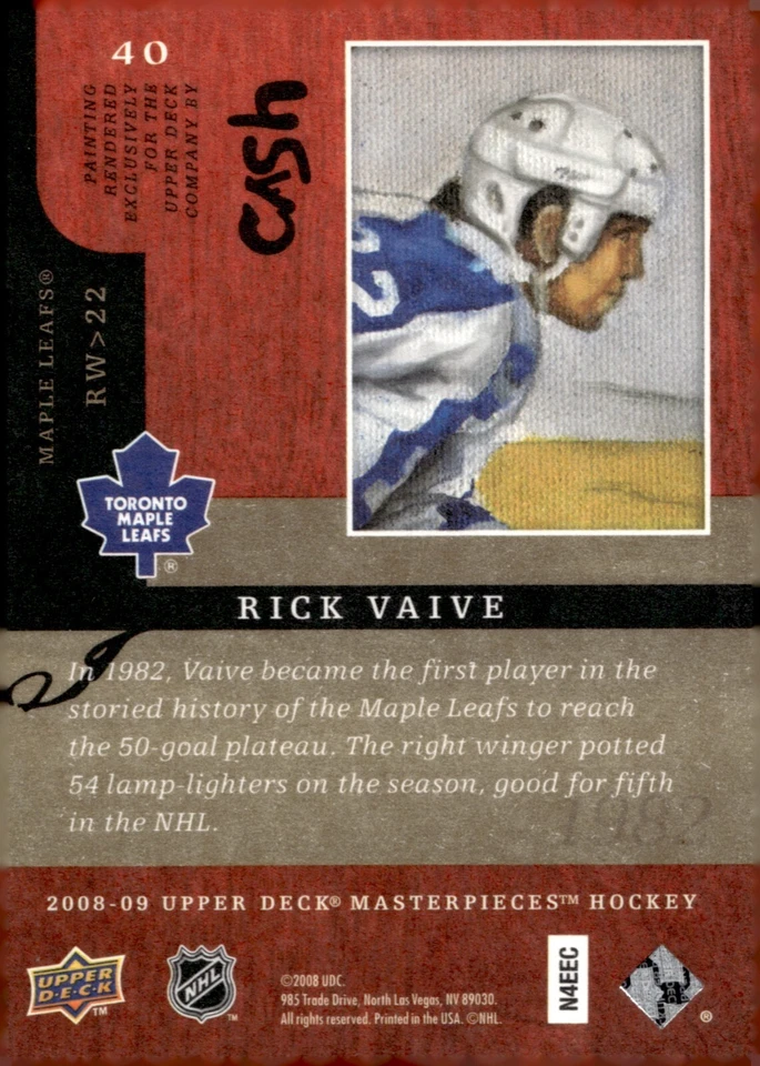 Rick Vaive - Signed 2008-09 Upper Deck Masterpieces Hockey Card #40 - Image 2 of 2