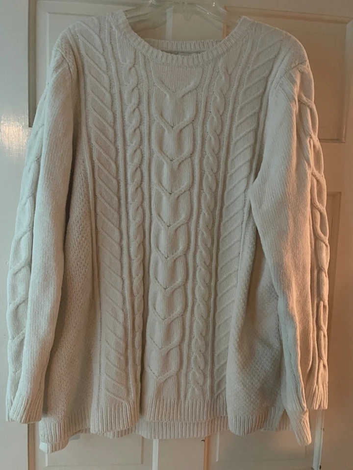 JJill Cable Knit Cream Sweater and Plaid Flannel Skirt