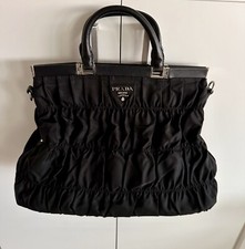 PRADA Black Nylon Gathered Handbag with Silver Hardware Bag